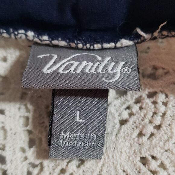 Vanity. Adorable Blue Jersey & Cream Lace Back Inset Cardigan. Size L. - Picture 5 of 9